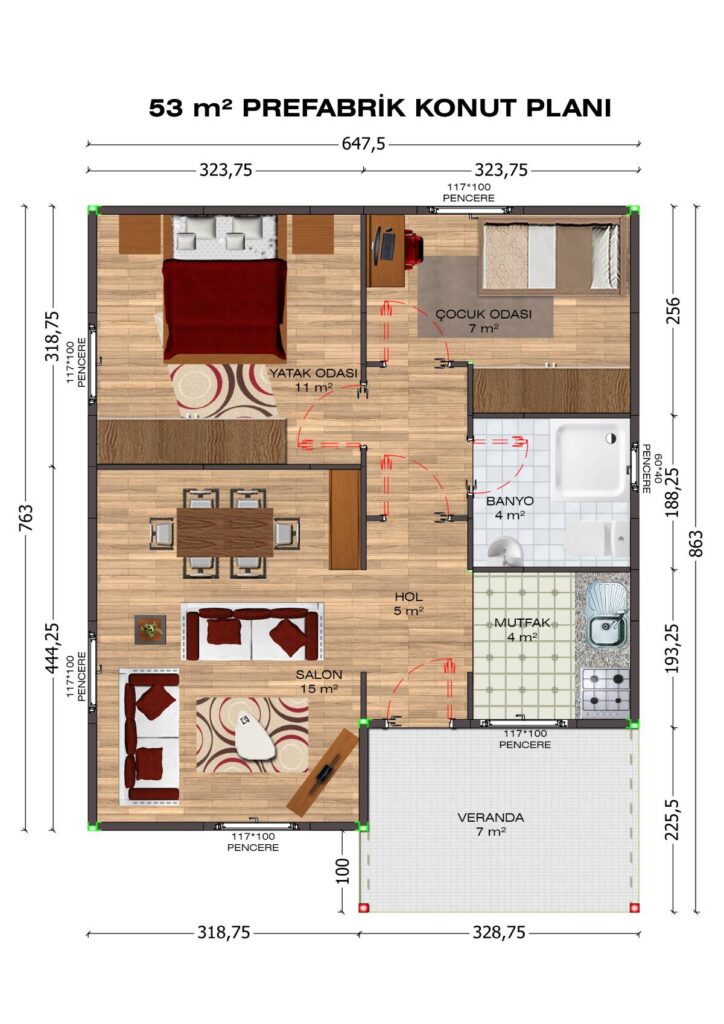 53 m2 Prefabrik Tek Katlı Konut 1 53 m2 Prefabrik Tek Katlı Konut